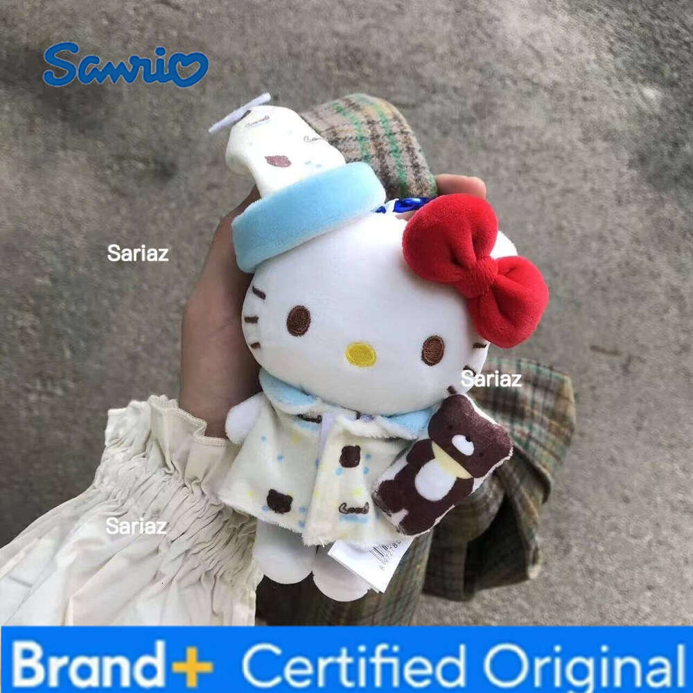 Sanrio Hugging A Little Bear Goodnight Pajamas Kitty Bag Decoration Cute Cartoon Plush Toy Doll Backpack Hanging Ornament Gifts H2601211