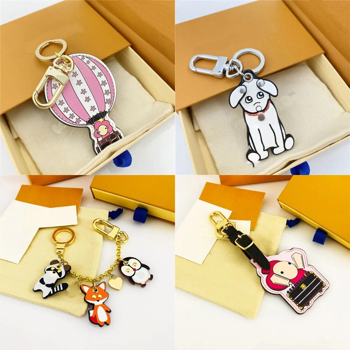 Handmade Designer Keychain Multicolor Key Chains Women Men Brown Leather Bag Charm Wallet Lanyard Plated Gold Accessories Keychain