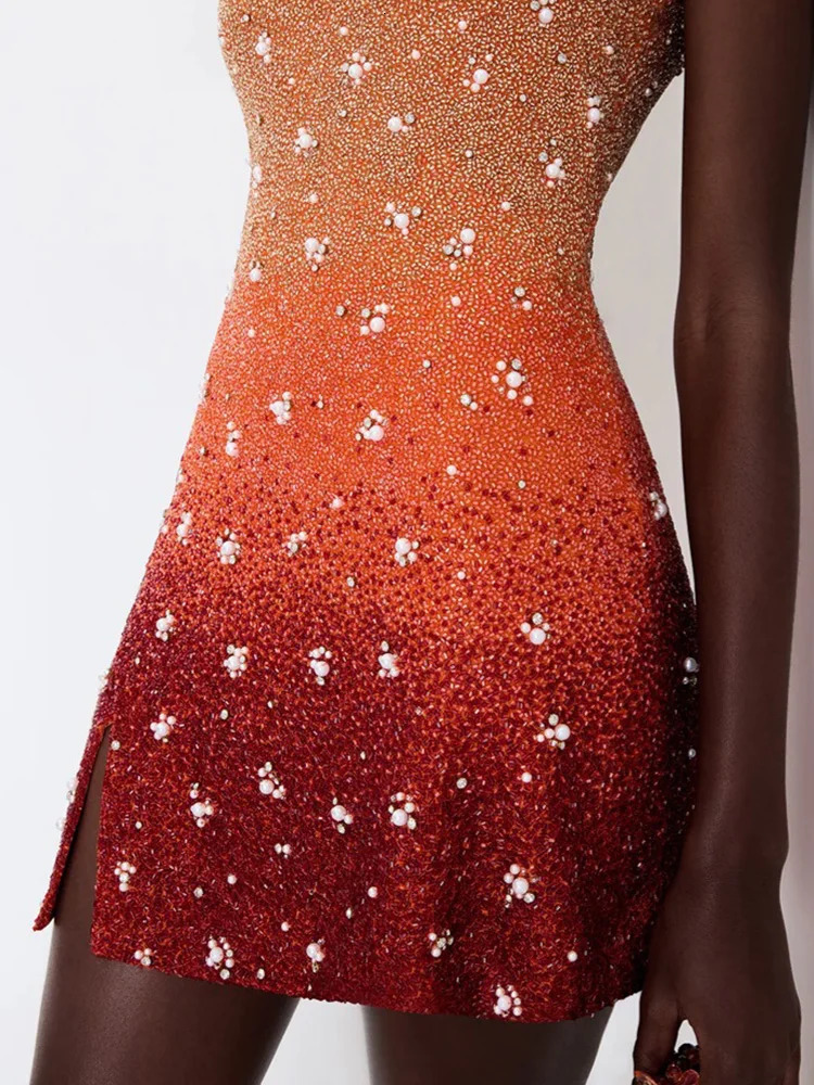Fashionable Gradient Printed Sleeveless Halter Dress Elegant Lady Sequins Slim Short Dress Sexy Backless Womens Evening Dress 260120