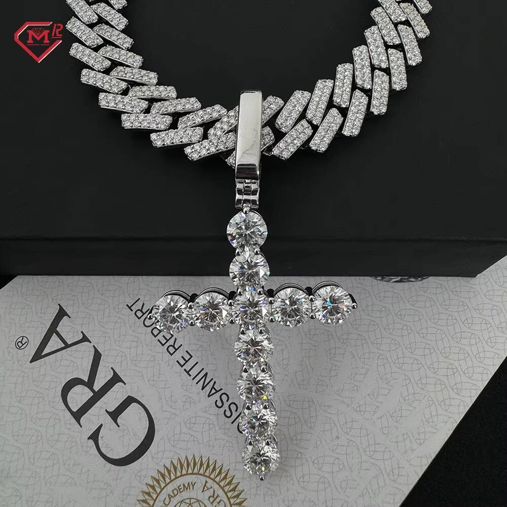 Hip Hop Moissanite Cross Pendant 925 Sterling Silver Customized Jewelry VVS Moissanite Pendant