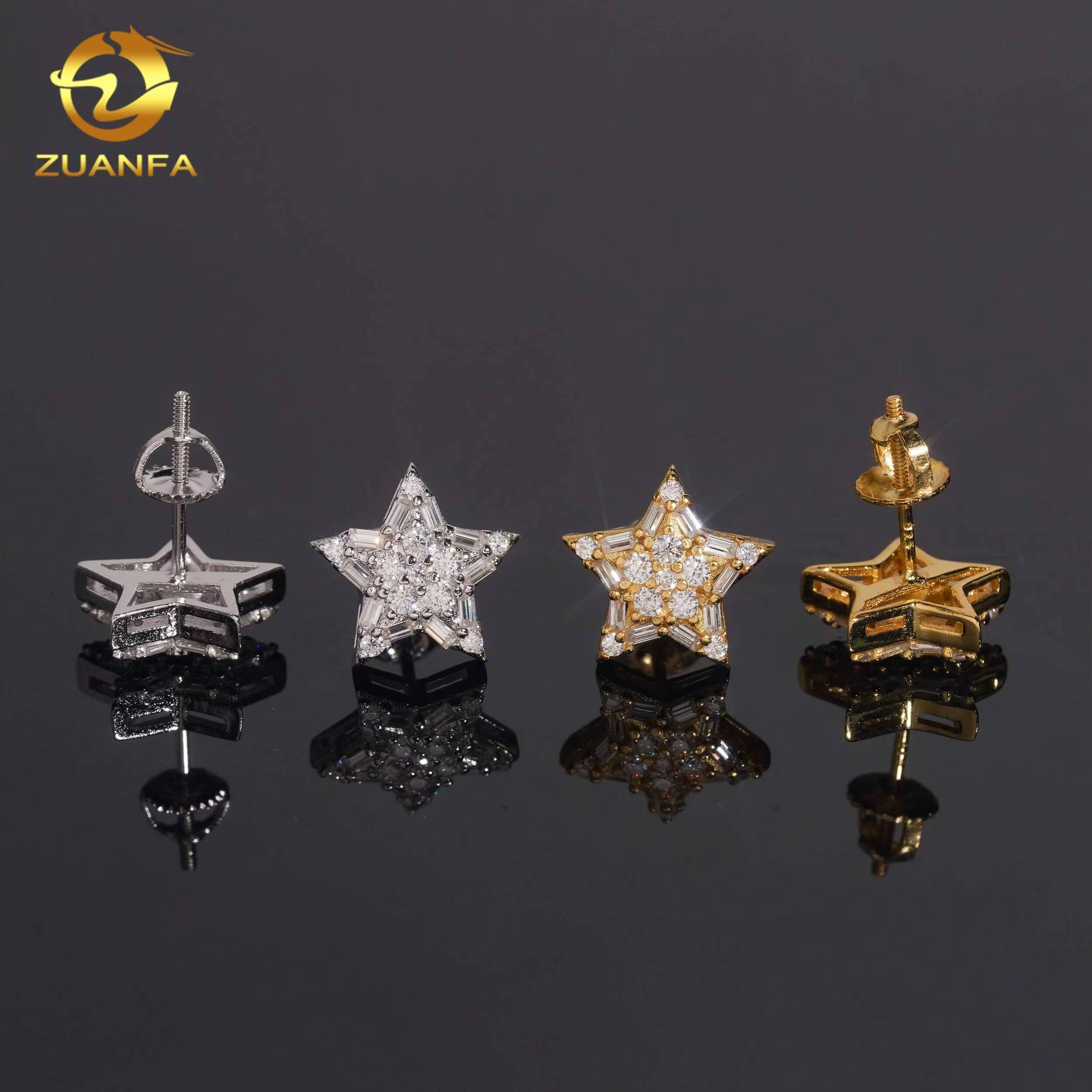 116mm Fashion Earrings Fine Hop Jewelry VVS Moissanite 925 Silver Star Shape Iced Out Baguette Diamond Stud Earrings