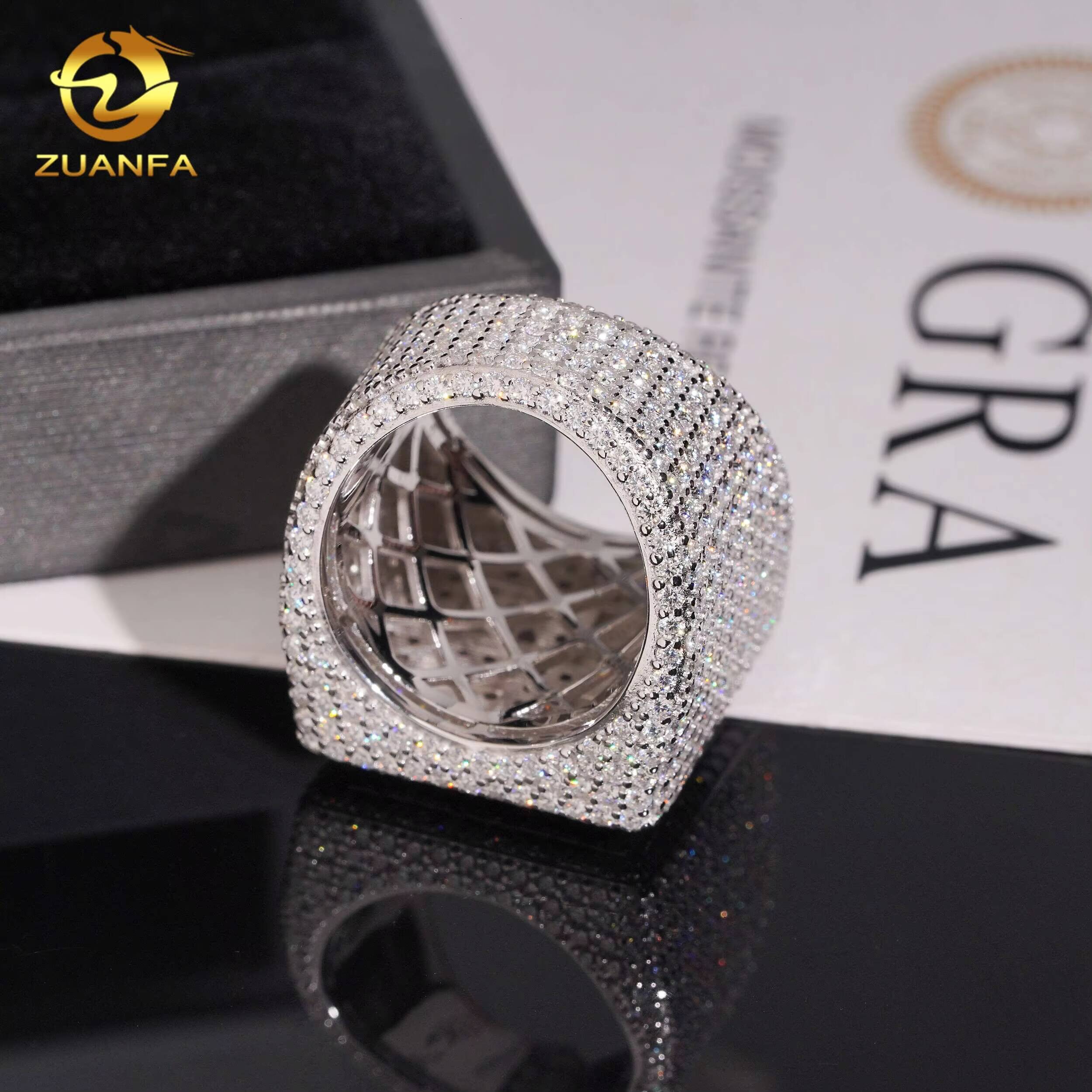 New Design High Quality Square Full Iced Out Championship Ring 925 Moissanite Ring Iced Out Ring Men Diamond Ring Circle Ring