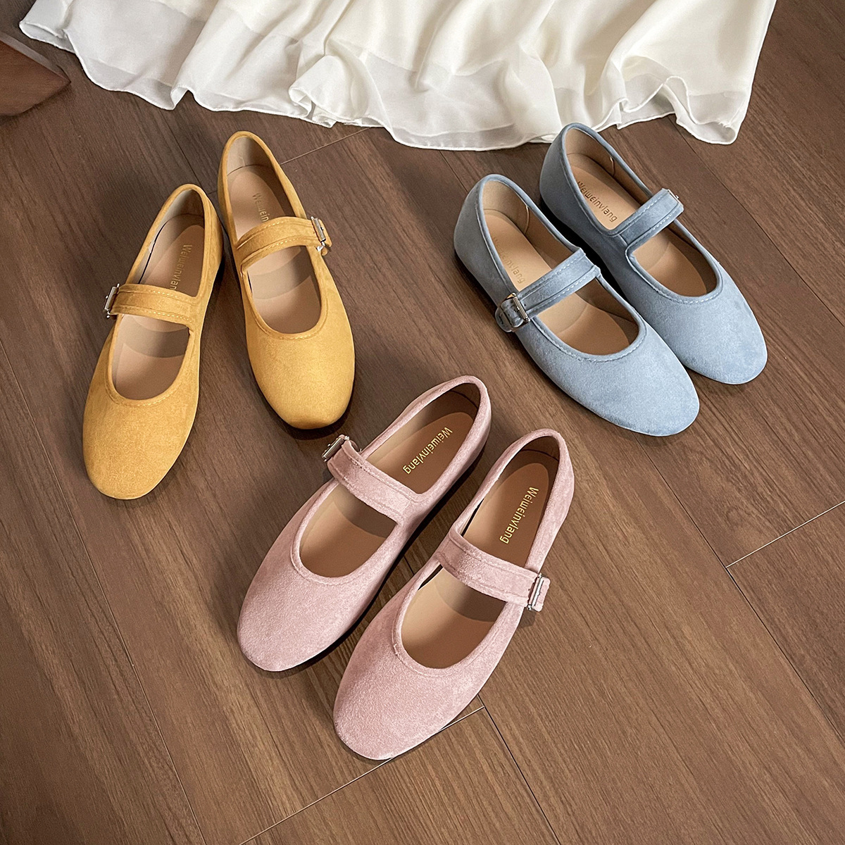 French Retro Flat Bottom Mary Jane Ballet Flats Soft Sole Women's Shoes round Toe Low Heel Summer Solid Color R260121