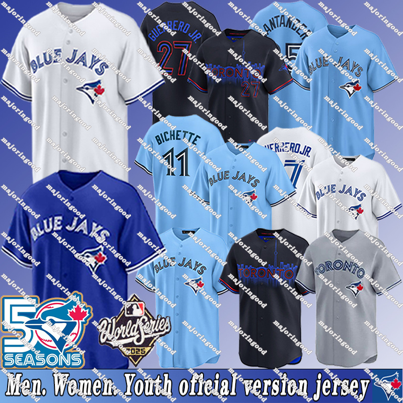 #27 Guerrero Jr. #11 Bichette 2024 City Connect Jersey 2025 World Series Blue Jays Jersey Celebrate 50 Seasons in 2026 Patch Vladimir Guerrero Jr. Bo Bichette jersey