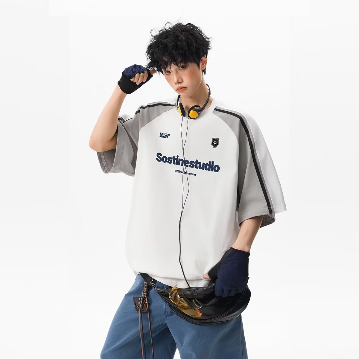 Men's Summer American Patchwork Color-Block Raglan T-shirt - Preppy & Sporty Style Letter Print Slim-Fit Crew Neck Short Sleeve Tee