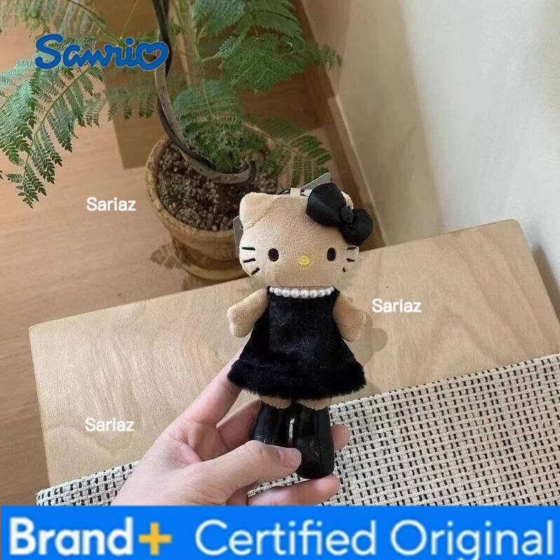 Sanrio Hello Kitty Kawaii Leopard Print Black Skin Love Button Long Legged Cat Plush Chaining Key Chain A Birthday Gift for Girls H260121