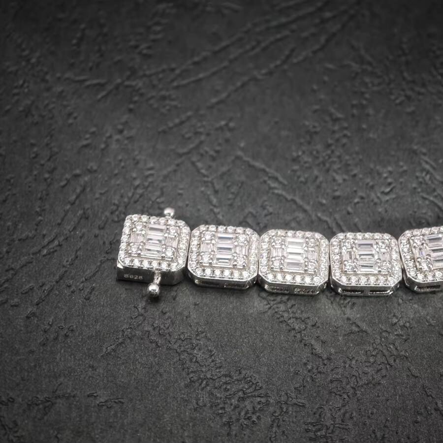 Fine Jewelry GRA D Color Moissanite Mens Cluster Baguette Tennis Square Bracelet With 925 Sterling Silver Pass Diamond Tester