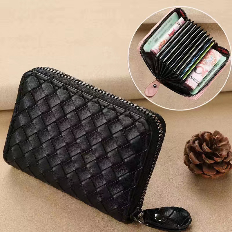 New Hand-Woven Card Holder Casual Fashion Zipper Pouch with Multi-Card Slots for Coins & Cards 2026