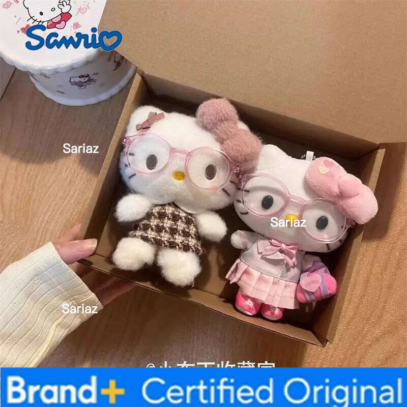 Sanrio Cute Cartoon Kawaii Cross Dressing Latte Glasses Hello Kitty Plush Doll Keychain Bag Pendant Toy Gift H2601211