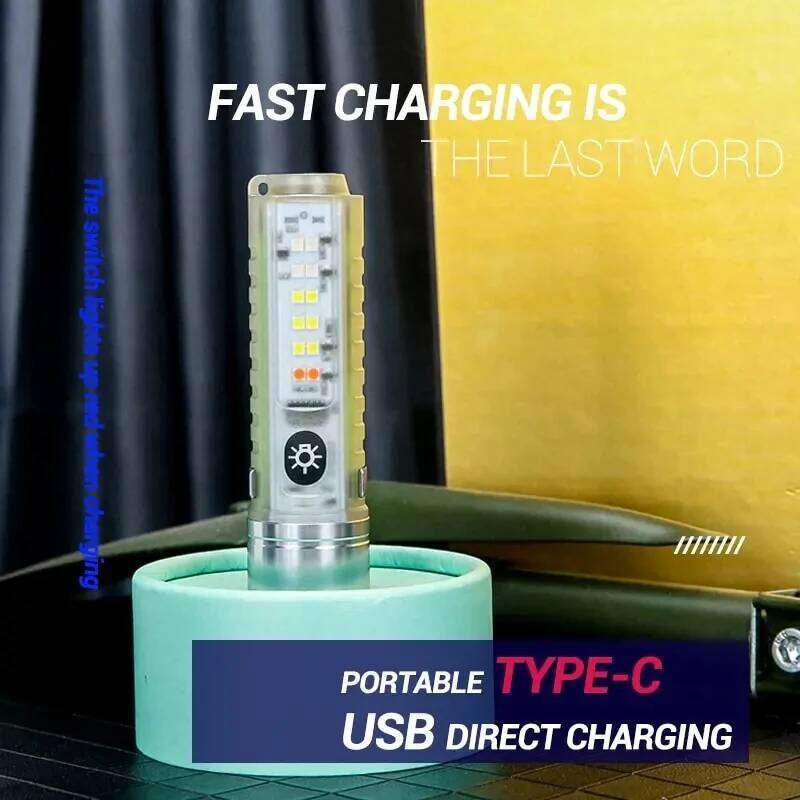 Powerful LED Mini Flashlight Multifunction Spotlight Lamp Type-C Rechargeable With Magnet Torch For Searching Emergency Light Z260121