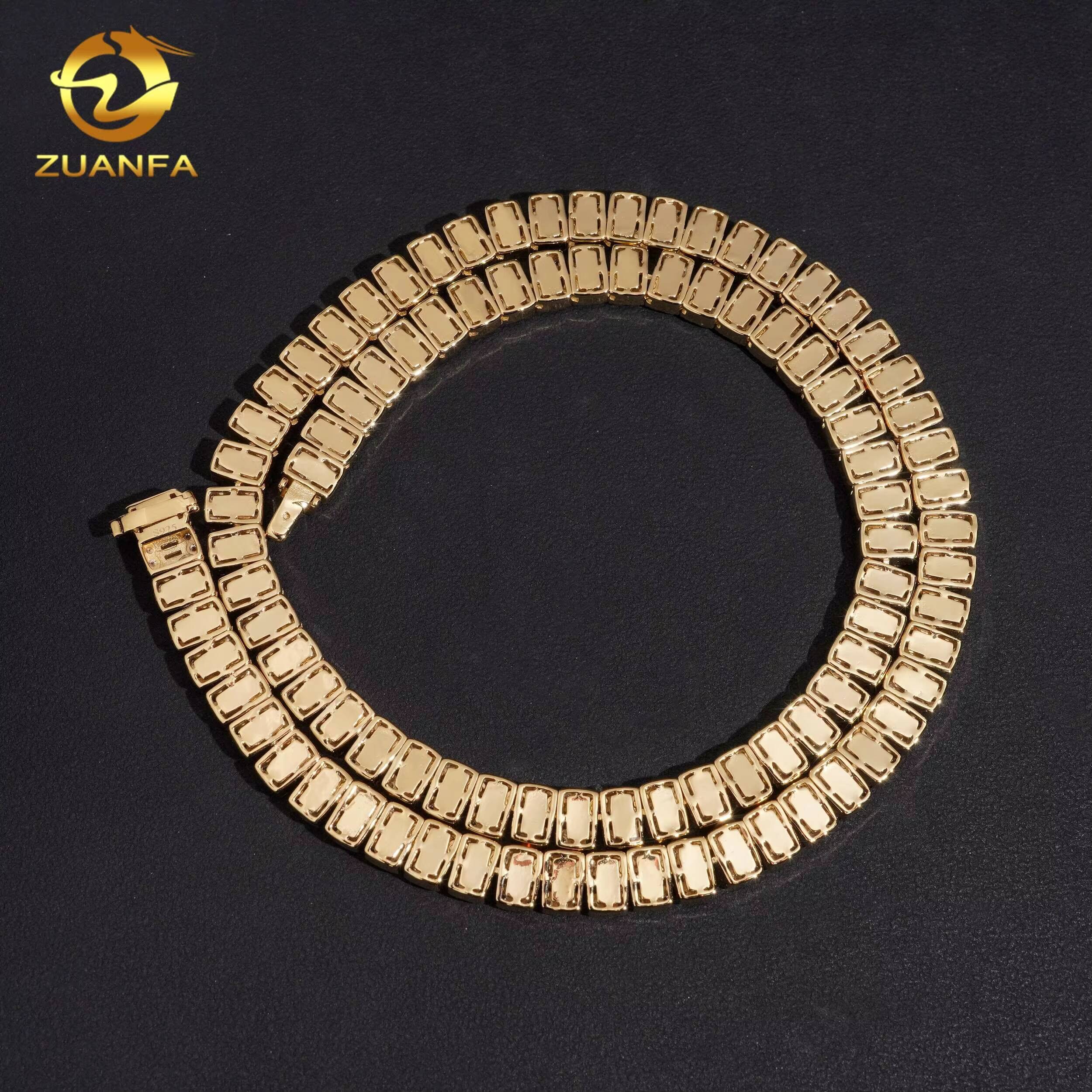 GRA Certified 8mm Baguette Moissanite Chain Cuban Links 925 Silver Cuban Link Chain Moissanite Iced Out Necklace