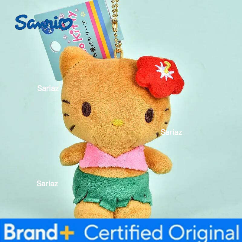 Sanrio Island Vacation Series Cute Black Skin Hello Kitty Doll Keychain DIY Bag Plush Pendant Key Ring Decorative Gift H260121