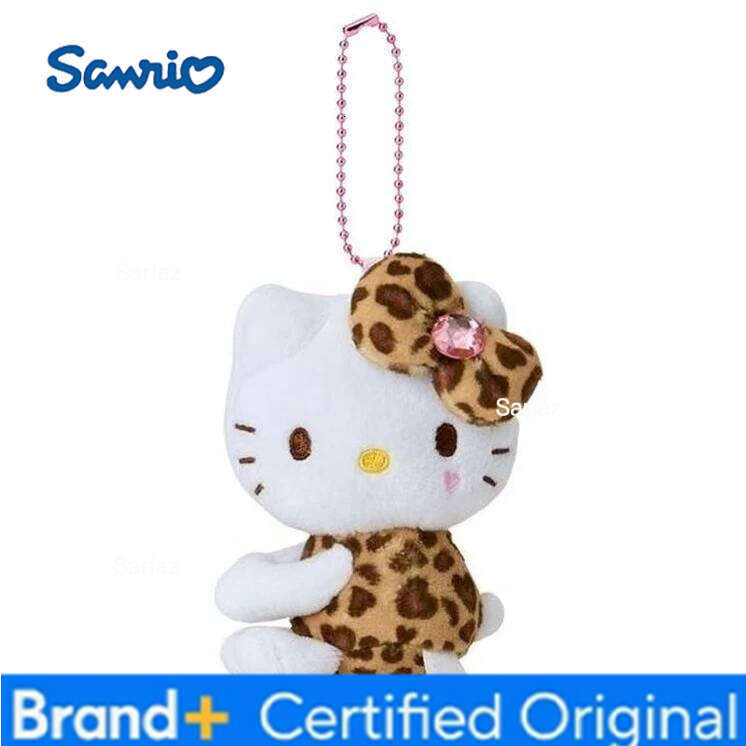 Sanrio Kawaii Popular Hello Keychain Leopard Print Kitty Cat Cartoon Plush Doll Toy Diy Bag Pendant Girls Cute Gift H260121