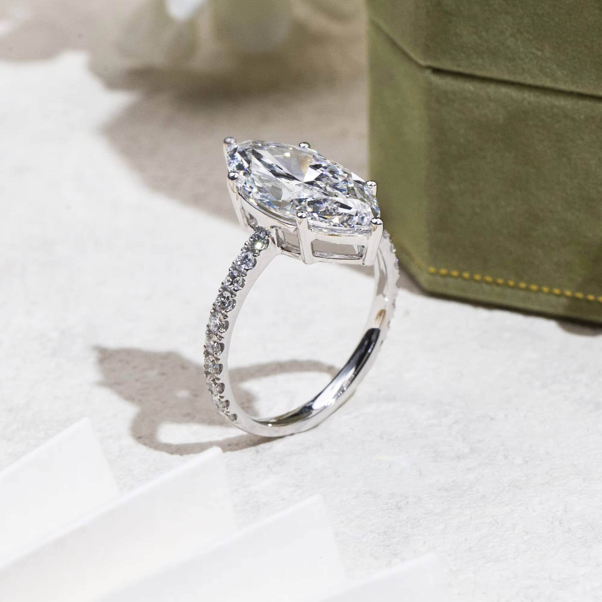 MSR-1125 925 Silver Solitaire Diamond Ring Marquise Cut Lab Grown Diamond Engagement Ring