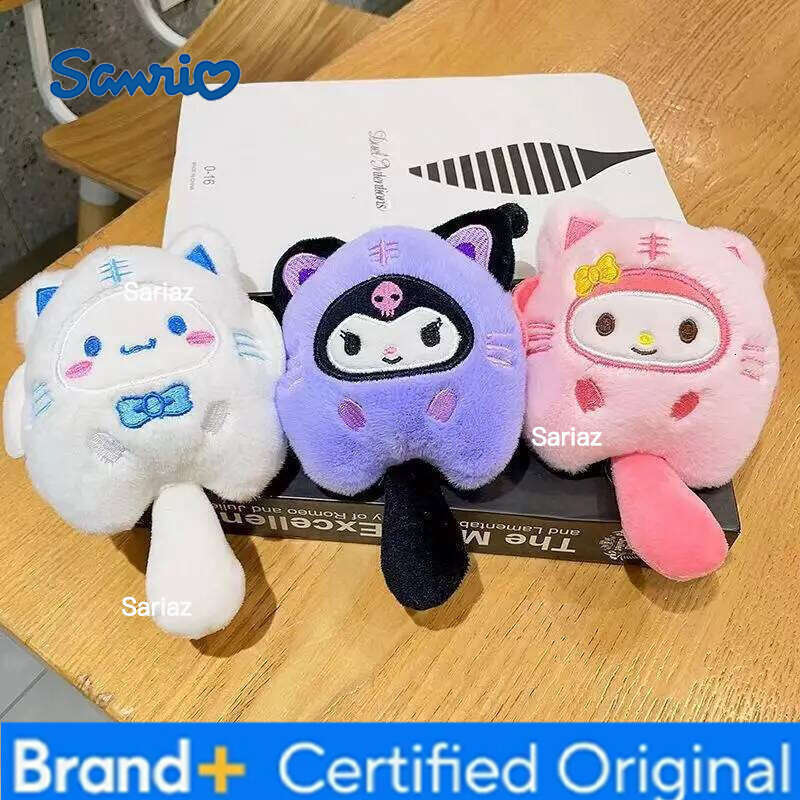 Sanrio Kawaii Cat Fish Keychain Round And Rolling Diagonal Bag Keychan Ornaments Pendant Decortoy Christmas Gift Anime Plush Toy H260121