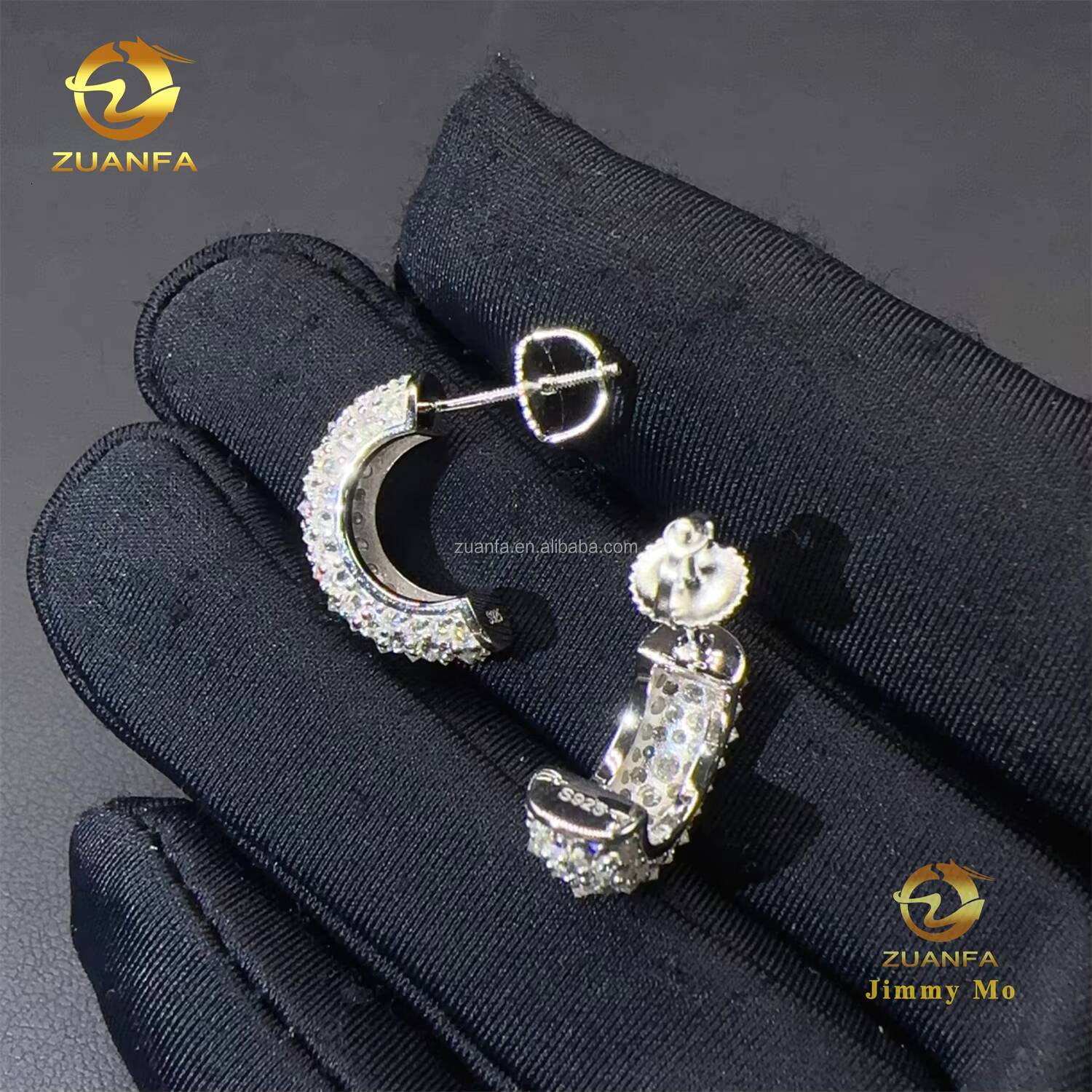 Fire Jewelry Hot Selling Pass Diamond Tester Hip Hop Iced Out Mosaic Style 925 Silver VVS Moissanite Diamond Hoop Earrings Man