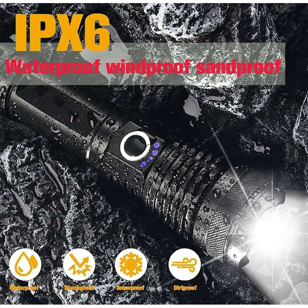 Most Powerful XHP50 LED Flashlight 18650 Rechargeable USB Torch Light Flashlights High Power Long Range Tactical Lantern Z260121
