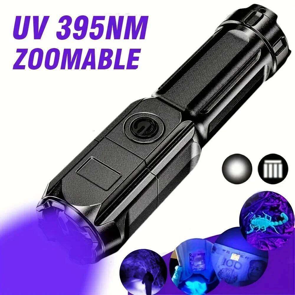 Portable UV Flashlight UV395NM Zoomable ABS Torch 3 Modes Camping Ultraviolet Flashlights For Pet Stacks Fluorescent Detection Z260121
