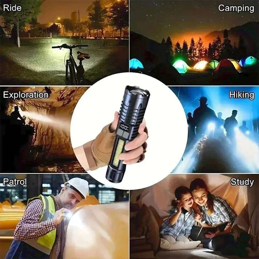 Super Bright COB LED Flashlight Type-C Rechargeable Zoomable with Side Light Waterproof Camping Hiking Emergency Outdoor Torch Z260121