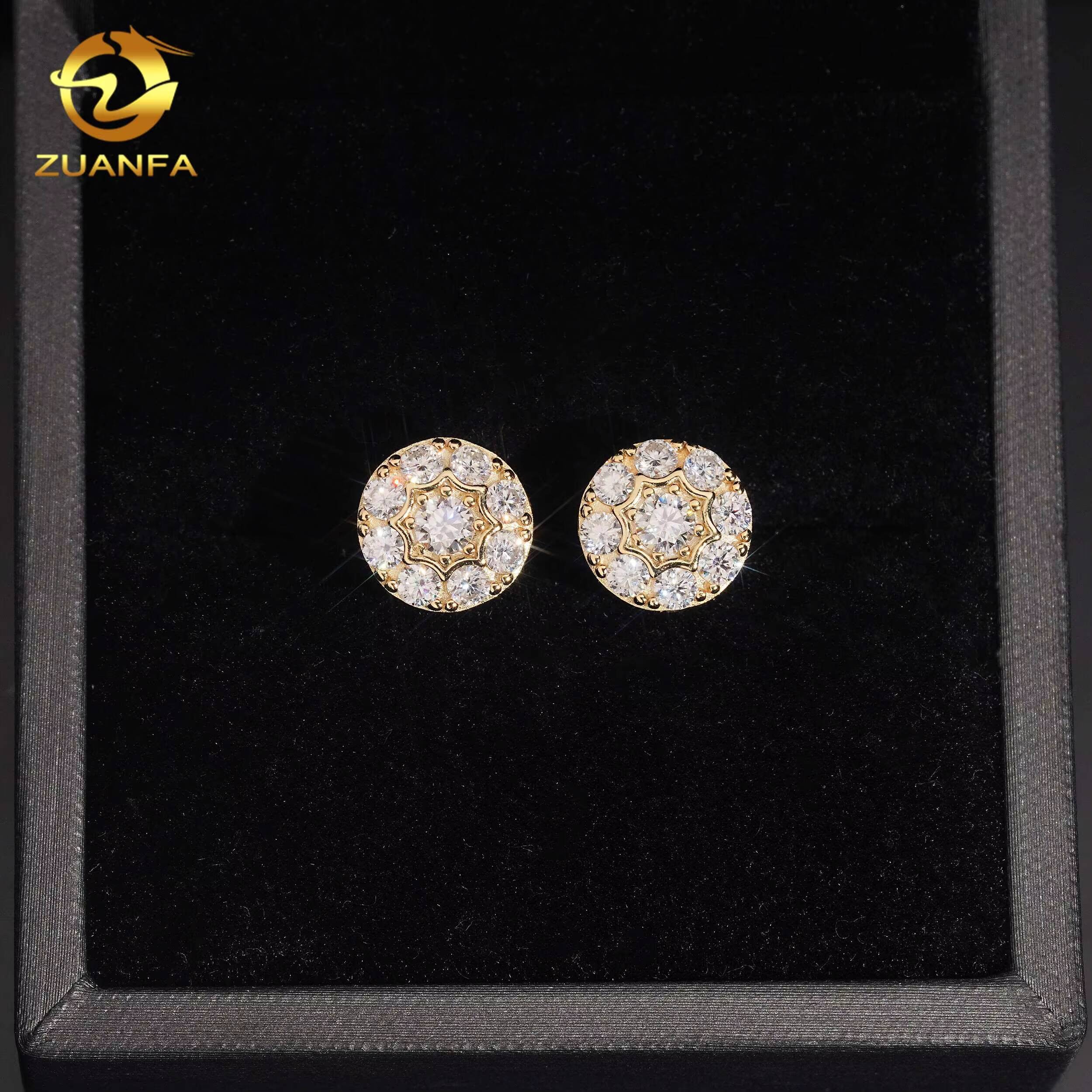 Fine Jewelry Round 10mm Screw Back Earring Gold Plated 925 Silver Pass Diamond Test Moissanite Iced Out Hip Hop Stud Earring