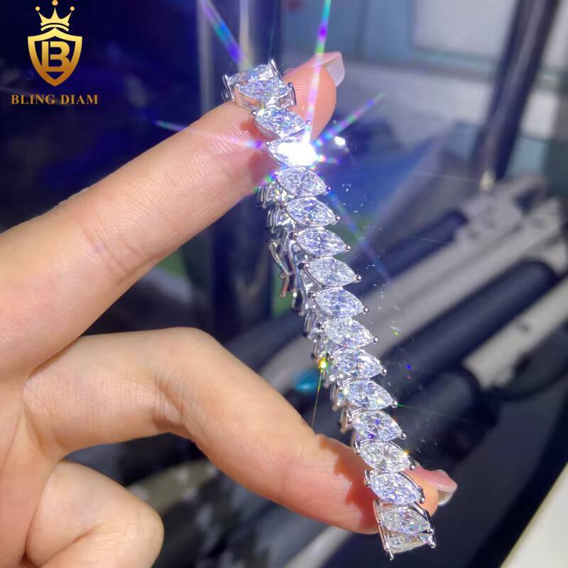 Hot Sale VVS Moissanite Tennis Chains 925 Silver 48mm Marquise Cut Moissanite Bracelets Pass Diamond test HipHop Bracelets GRA