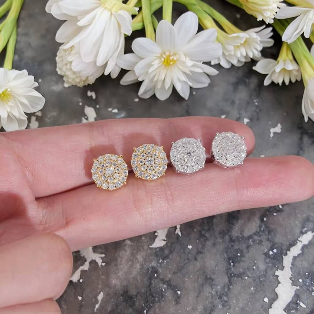Fine Jewelry 10mm Moissanite Earring Rapper VVS Moissanite Iced Out Diamond Solid 925 Silver Stud Earrings for Women Men Party