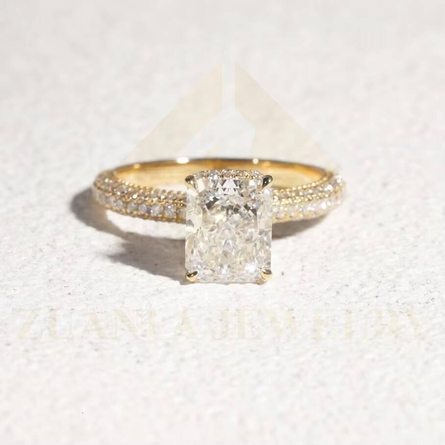 Radiant Cut D VS1 Lab Grown Diamonds Rings 18K Solid Gold Engagement Lab Diamonds Rings for Women
