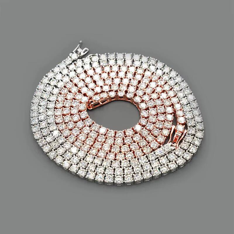 RTS Hip Hop Jewelry 4mm Lab Diamond 925 Silver Tennis Chain Necklaces Pass Diamond Tester Iced VVS Moissanite Charms