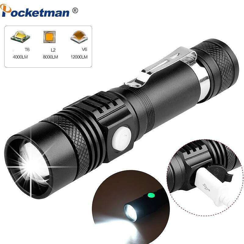 Super Bright Led flashlight USB linterna led torch T-6/L2/V6 Power Tips Zoomable Bicycle Light 18650 Rechargeable Z260121