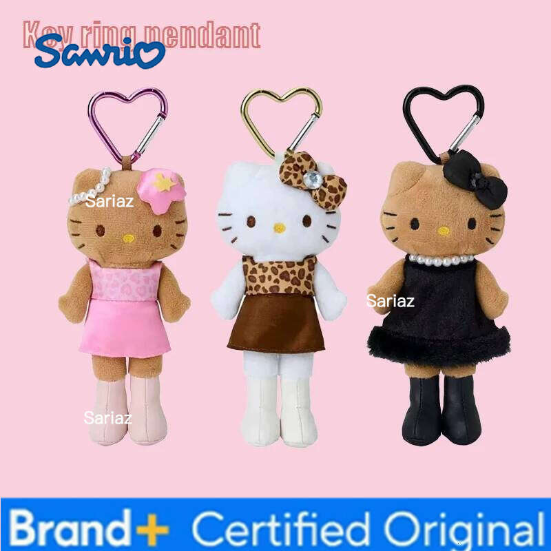 Sanrio Leopard Print Black Heart-Shaped Buckle Long Legs Hello Kitty Pendant Keychain Bag Girl Gift Birthday Present H2601211