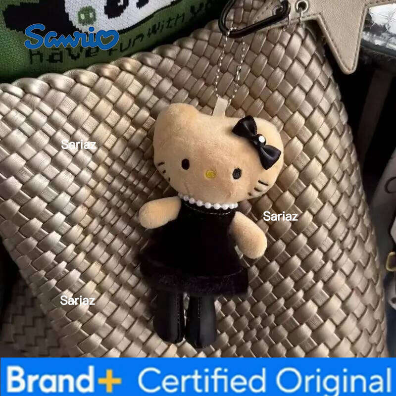 Sanrio Hello Kitty Kawaii Leopard Print Black Skin Love Button Long Legged Cat Plush Chaining Key Chain A Birthday Gift for Girls H260121