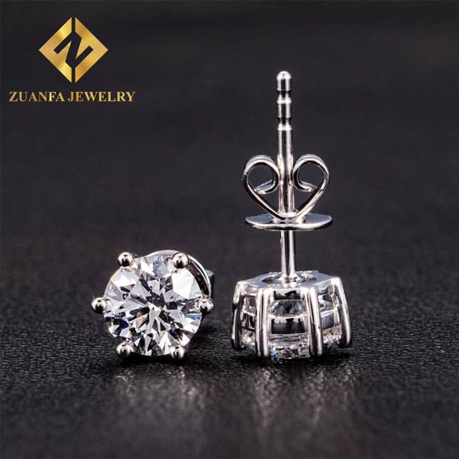 Zuanfa Jewelry Women Stud Iced Out 05ct Round Brilliant Cut Push Back Real 18K White Gold D VS1 Diamond Fine Jewelry Earrings