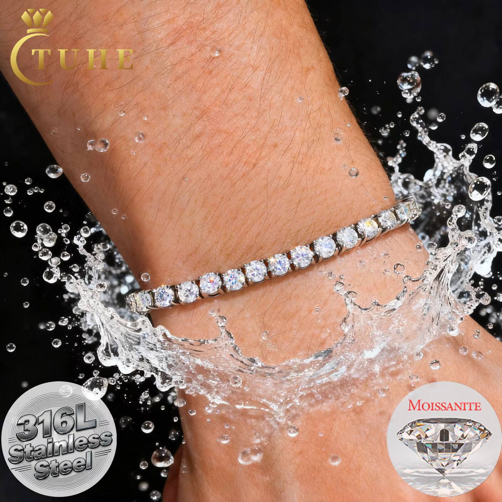 Eternal Brilliance 316L Stainless Steel VVS Moissanite Diamond Tennis Bracelet Applicable to Any Scene Wholesale Dainly Jewelry