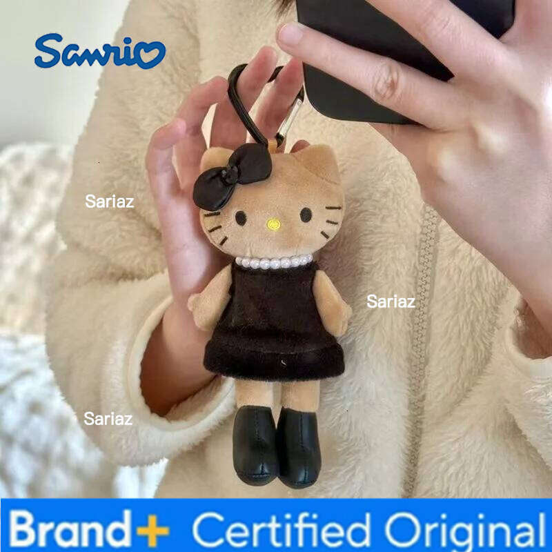 Sanrio Leopard Print Black Heart-Shaped Buckle Long Legs Hello Kitty Pendant Keychain Bag Girl Gift Birthday Present H2601211