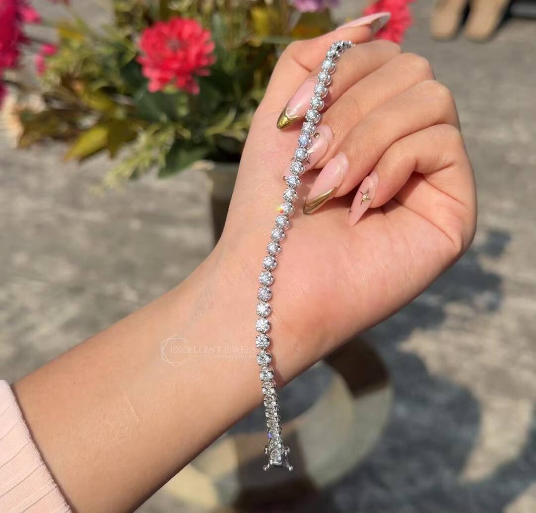 IGI Ct Round-Cut Diamond Tennis Bracelet Custom Luxury Jewelry 14K Solid White Gold Lab Grown HPHT High-grade Cute Unisex