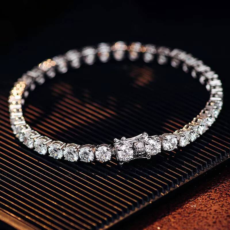 Tennis Chain Moissanite Vvs Moissanite 2mm 3mm 4mm Lab Grown Diamond Hip Hop Tennis Chain 925 Sterling Silver Bracelet