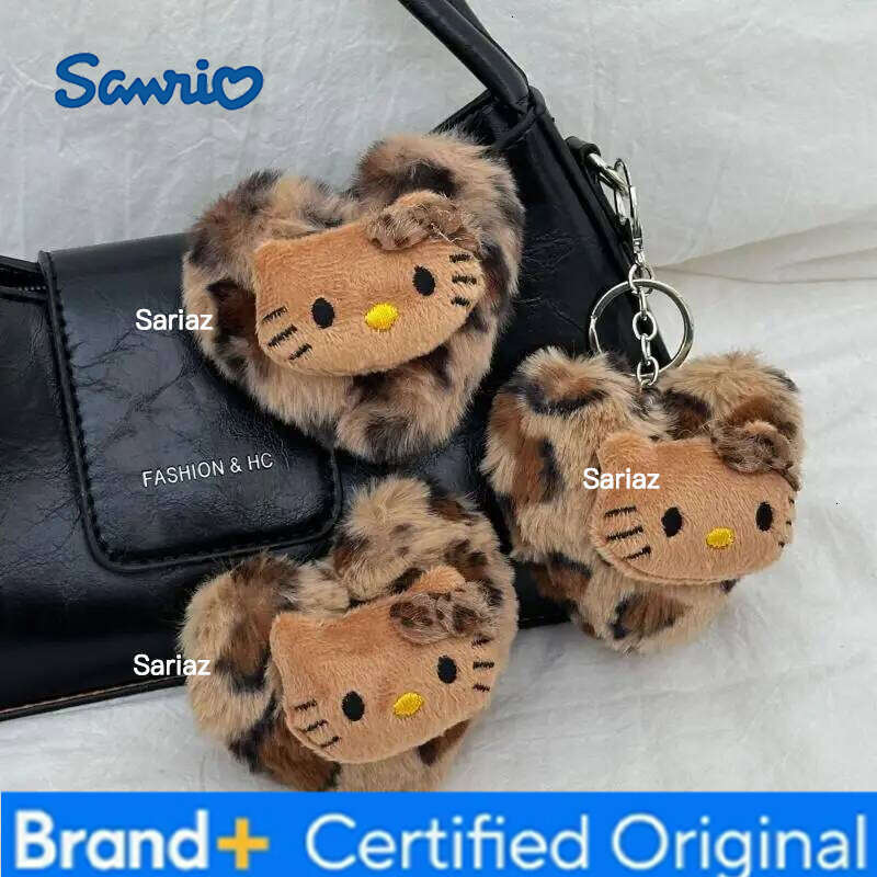 Sanrio Cartoon Hello Kitty Fashion Bag Retro Leopard Doll Pendant Kawaii Anime Toy Keychains Accessories Keyring Christmas Gift H260121