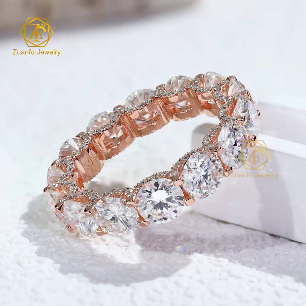 Customized Silver 18k Rose Gold Plated Womens LAB Cultivate Diamonds Ring 5mm CVD Diamond Eternity Wedding Bands Rind for Women