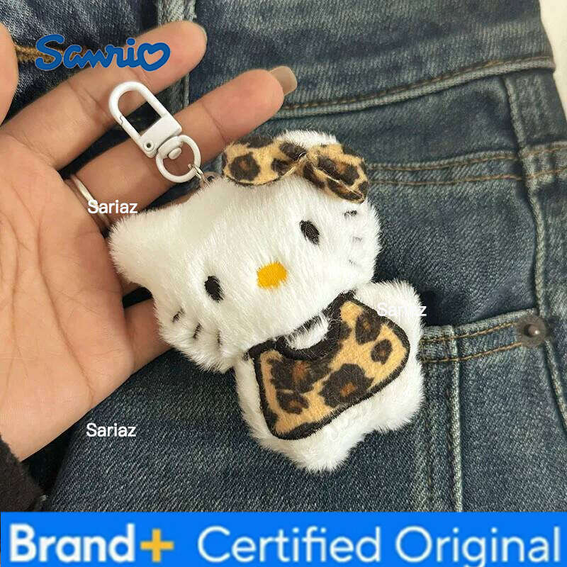 Sanrio 8cm/3.15in Hello Kitty Plush Anime Keychains Pendant Peripherals Leopard Print Stitch Items Decorative Dolls Gift For Girlfriend H260121