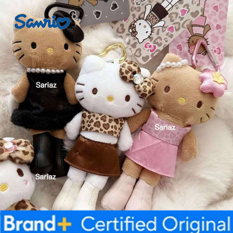 Sanrio s Hello Kitty Leopard Print Black Dress Fashion Plush Toy Keychain Sweet Kitten Decoration Bag Pendant Gifts H260121