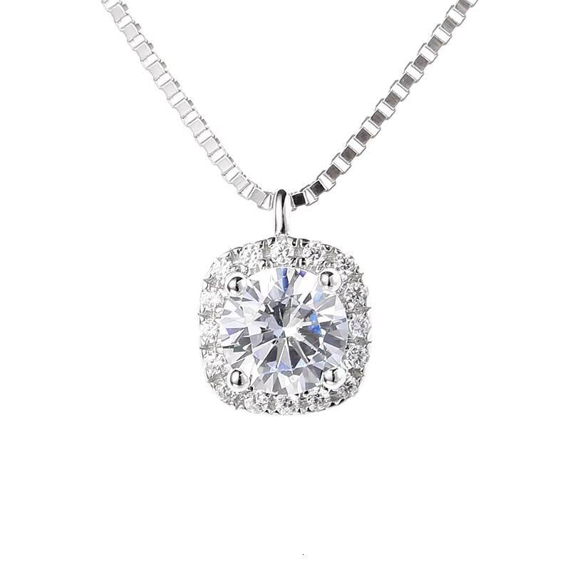 Wholesale Rhodium Plated Fine Jewelry 925 Sterling Silver Dazzling Moissanite Pendant Necklace Box Chain Women