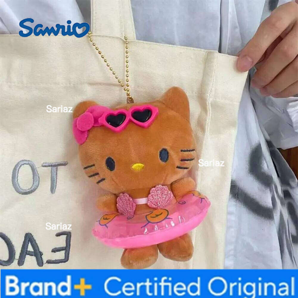 Sanrio Black Skin Swimming Ring Hello Keychain Summer Creative Kitty Cat Doll Bag Accessories Keychains Ornament H260121