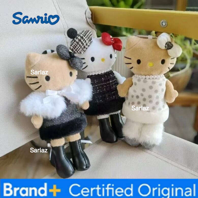 Sanrio winter lady series Hello Beret Plush doll Pendant Anime dark skin log legs fuzzy Kitty Doll Stuffed Backpack Charm H260121