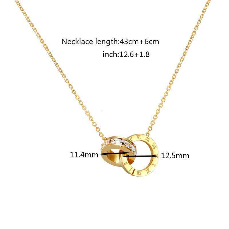 New A Circle Crystal Roman Numerals Double Buckle Pendant Woman Female Titanium Steel Gold Color Clavicle Necklace Jewelry