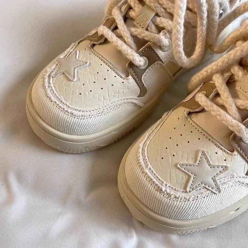 New Style Star Pattern Thick Sole Board Shoes 2026 Bestseller Fashion Versatile Casual Women Shoes Grey Khaki Size 35-40Free Shipping