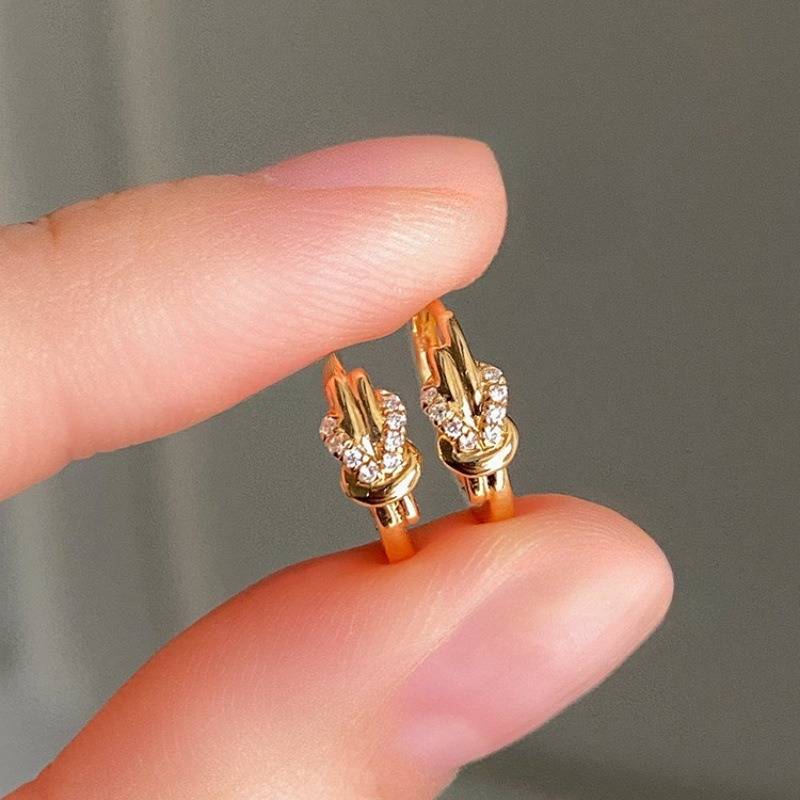Earrings 925 Sterling Silver Gold Tone Knot Bow Zircon Hoop Earrings Light Minimalist Hypoallergenic Ear Jewelry For Women