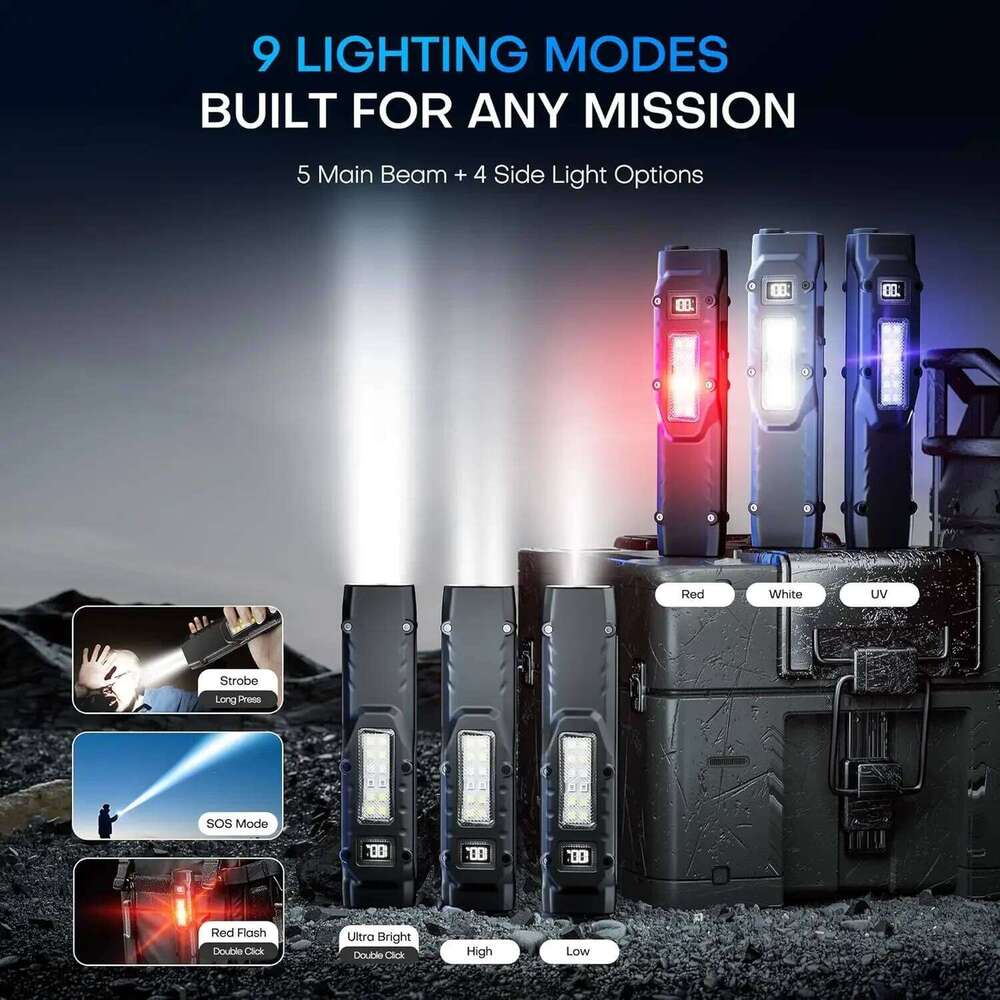 Rechargeable 1500 Lumen Flat Flashlights EDC Tactical Flashlight,Dual-Switches LED Small Flashlight with Digital Display,Stainle Z260121