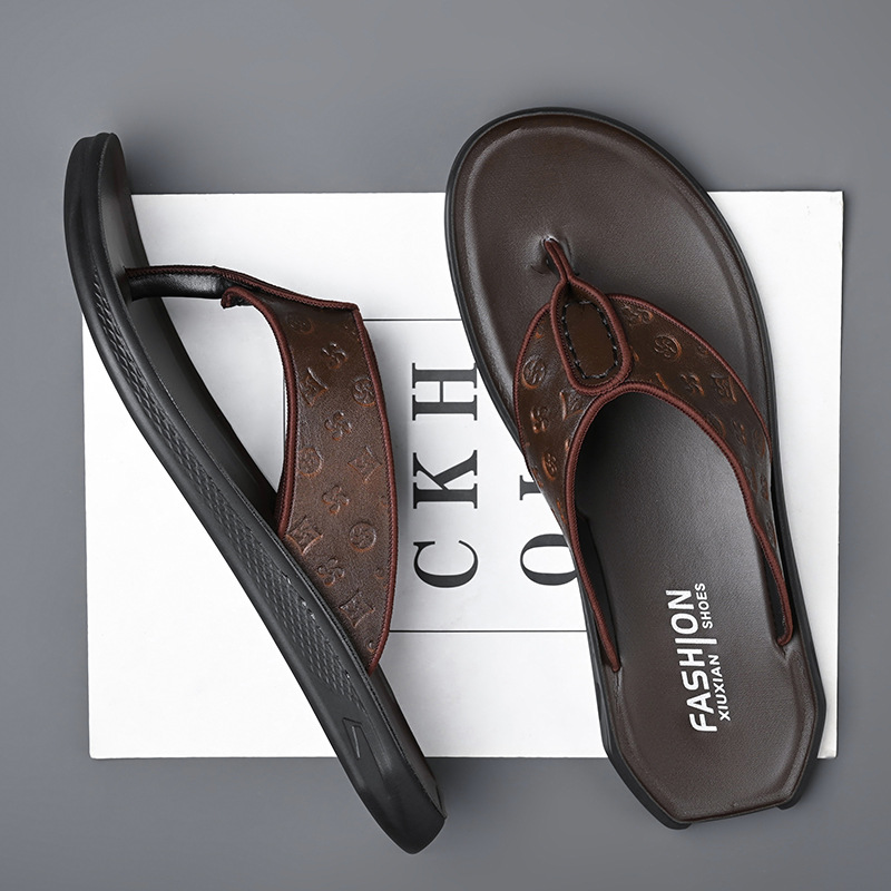 2026 Summer New Embossed Design Casual Trend Anti Slip Men Flip Flops High Quality Beach Versatile Slippers Size 38-44 Free Shipping Black Brown