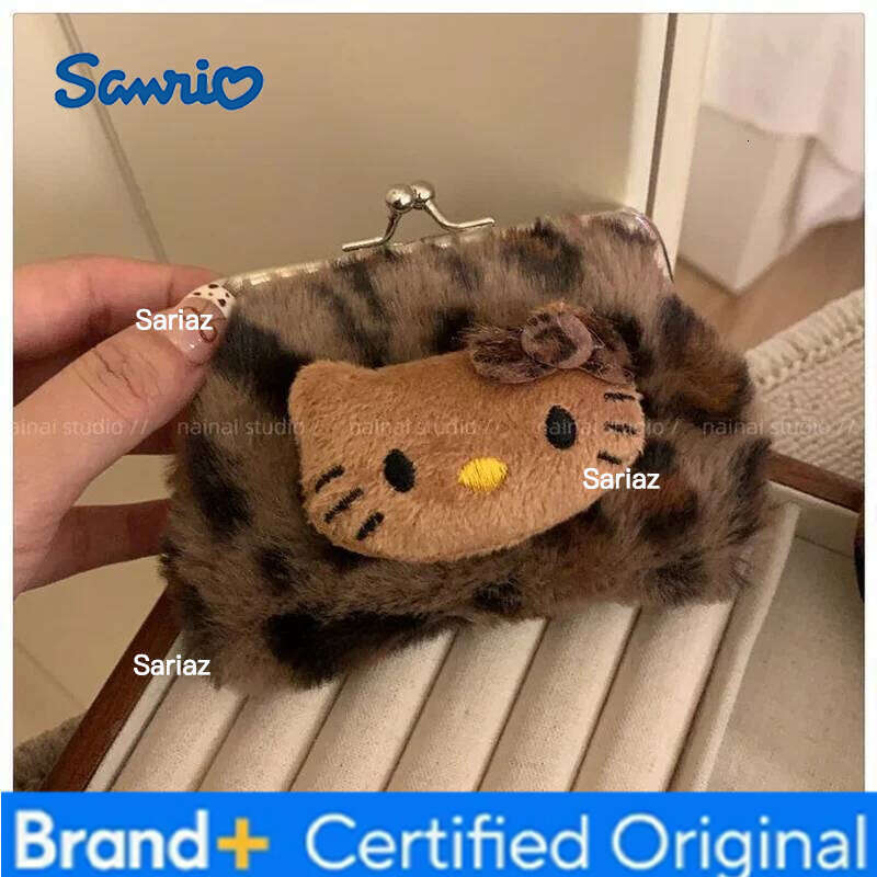 Sanrio Hello Kitty Retro Cartoon Fashion Bag with Leopard Doll Pendant Anime Toy Keychain Accessory Gift for Fans H260121