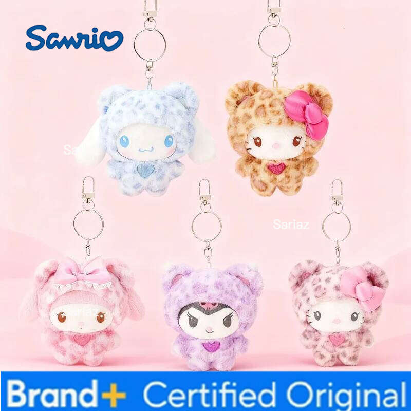 Sanrio Leopard Print Bear Series Hello Cartoon Kitty Cat Plush Doll Pendant Keychain Bag Decorations Gift H260121